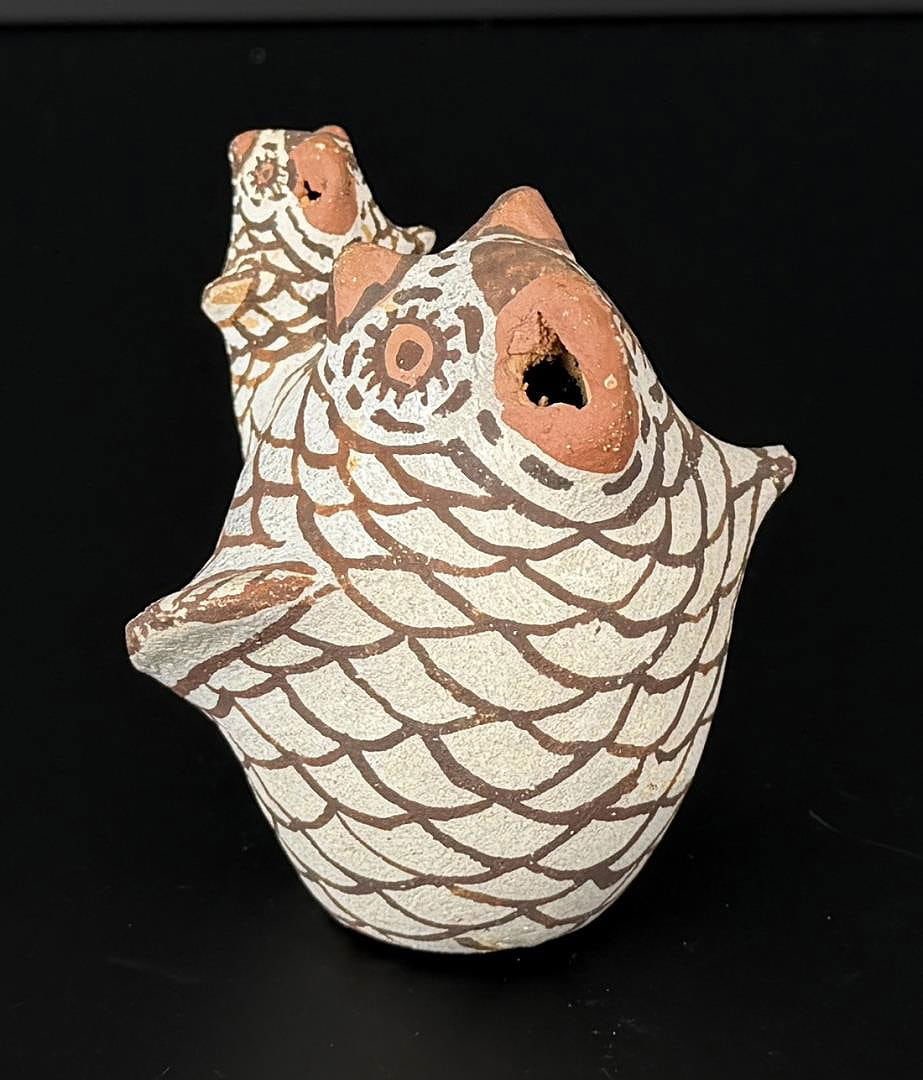 Zuni Pueblo Pottery Owl: 3" by 3" by 2 7/8". Marked C.K. on bottom.