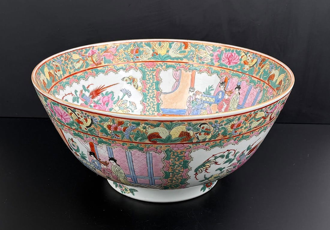 Chinese Famille Rose Medallion Porcelain Bowl: 14" diameter, 6 1/2" tall.
