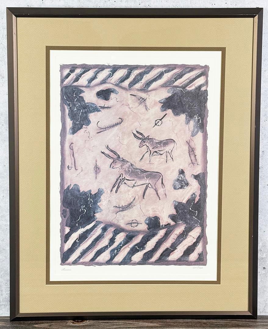 Carol McLaughlin Kortnik Cave Painting Lithograph: 22" by 27 1/2" framed.
