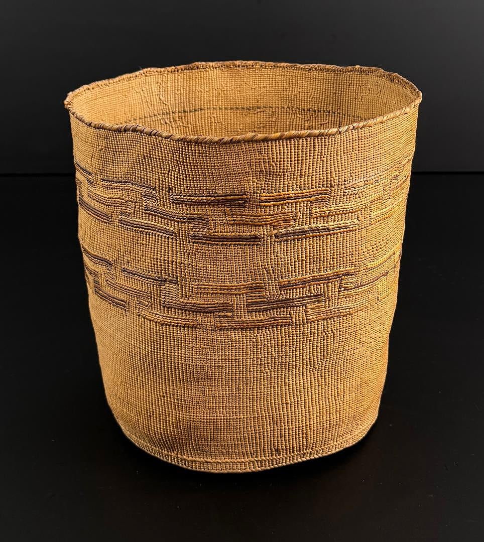 Tlingit Northwest Coast Indian Basket: 7 1/2" diameter, 7" tall.