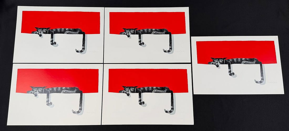 Walter Hook Fancy Feline Missoula Montana Prints: Group of 5. 11 7/8" by 17 1/2".