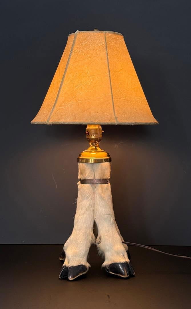 Montana Mountain Goat Taxidermy Leg Lamp: 22 1/2" tall, 12" diameter.