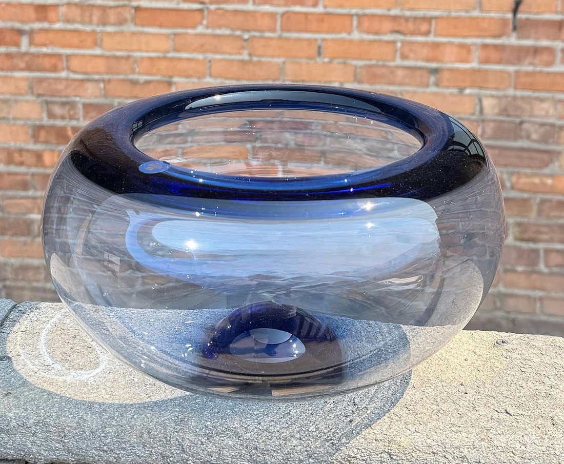 Holmegaard Per Lutken Art Glass Bowl: 10 1/2" diameter, 5 3/4" tall.