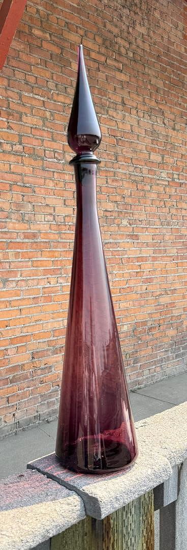 Empoli Amethyst Genie Bottle Decanter: 28" tall, 5 1/2" diameter.