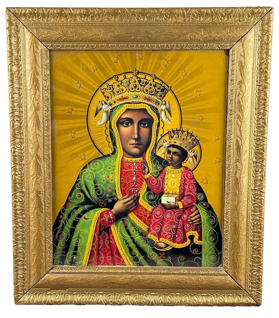 Black Madonna of Czestochowa Polish Icon: 22 1/2" by 26 1/2" framed.
