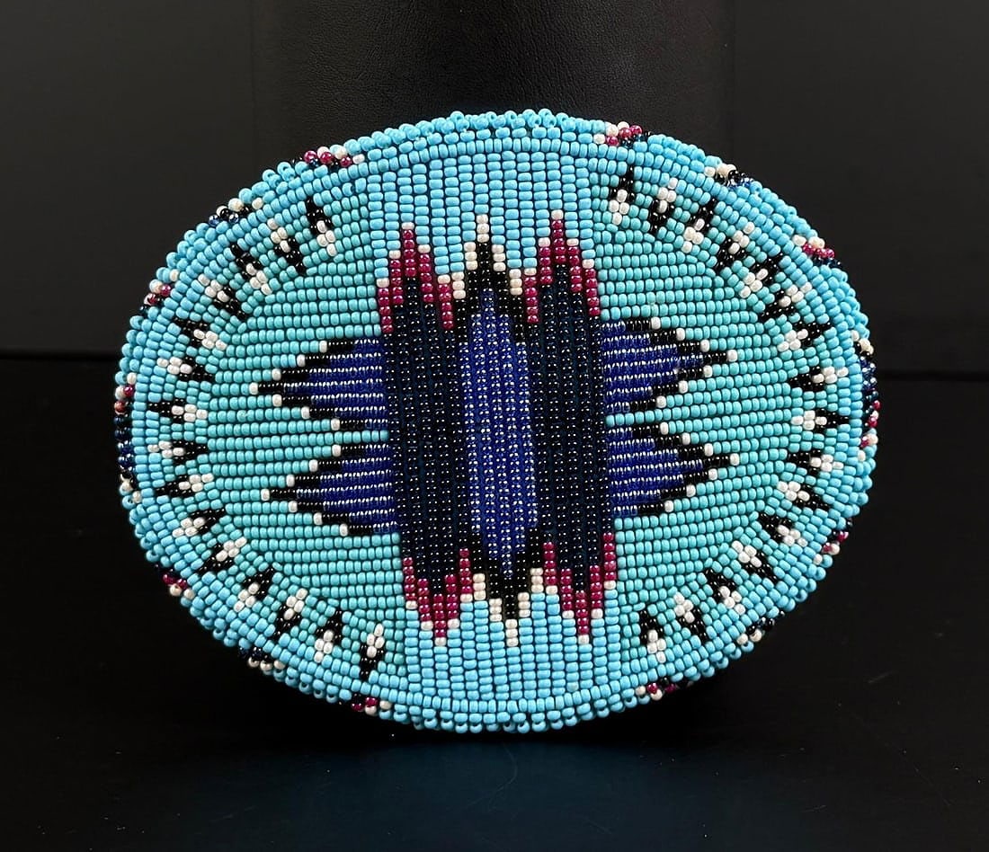 Native American Indian Beaded Belt Buckle: 4" by 5". Second Half of the 20th Century.