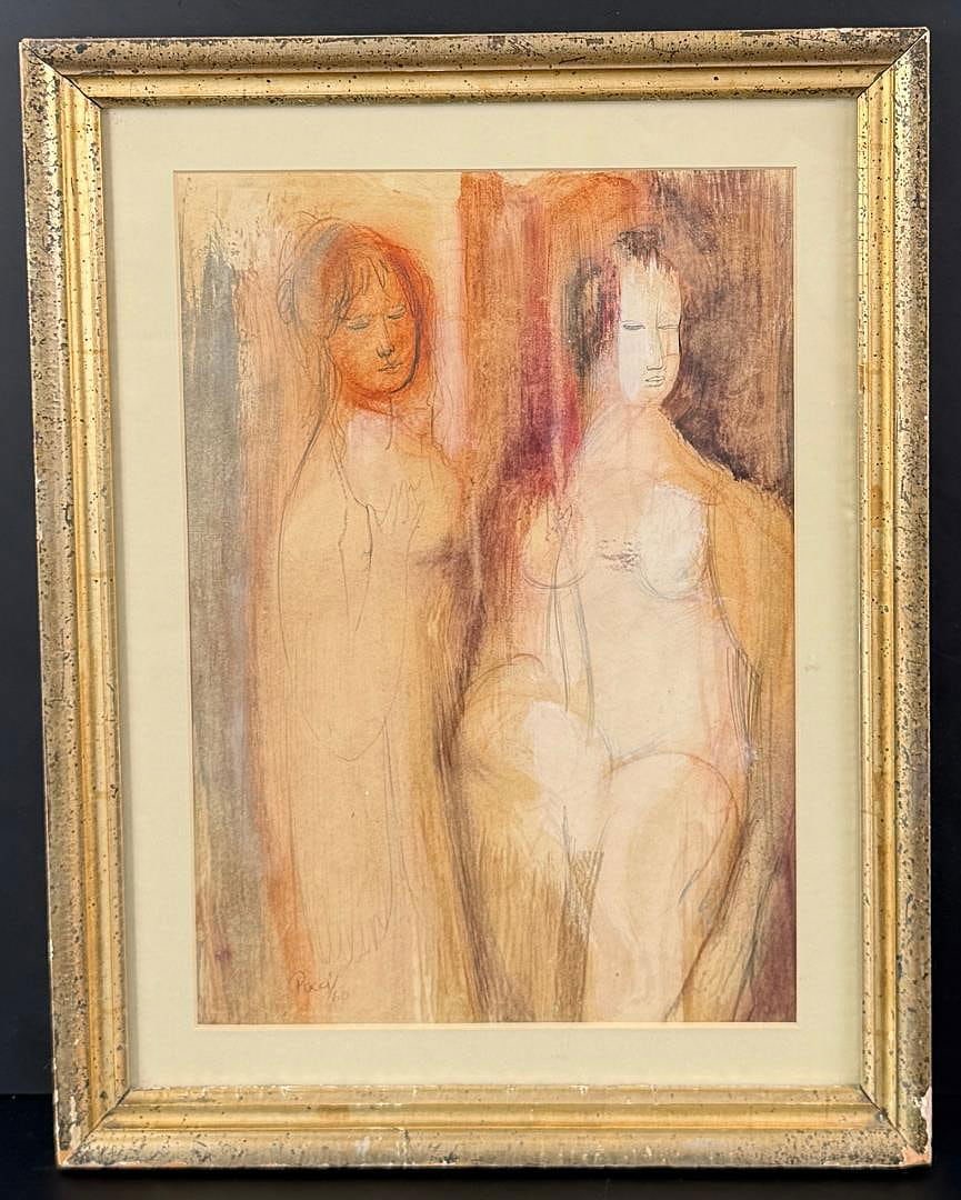 1960 Pucci Abstract Nude Watercolor Painting: Signed Pucci 1960. 13 1/2" by 17 1/2" framed.