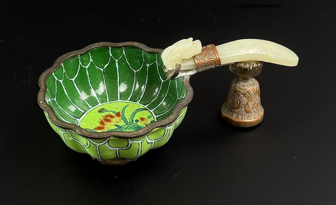 Chinese Jade Ruyi Dragon Belt Hook Cup: 5 1/4" by 3" by 2".
