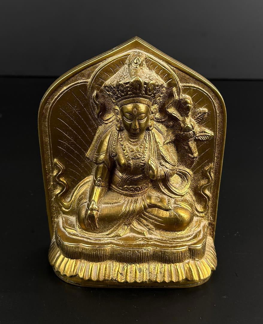 White Tara Gilt Bronze Buddhist Statue: 5 7/8" by 4 3/4" by 2 1/4"