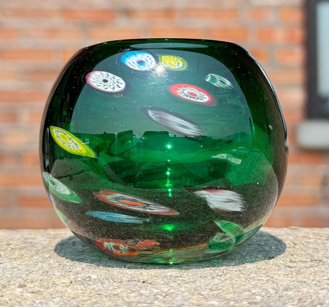 Murano Millefiori Art Glass Vase: 3" diameter, 2 1/2" tall.
