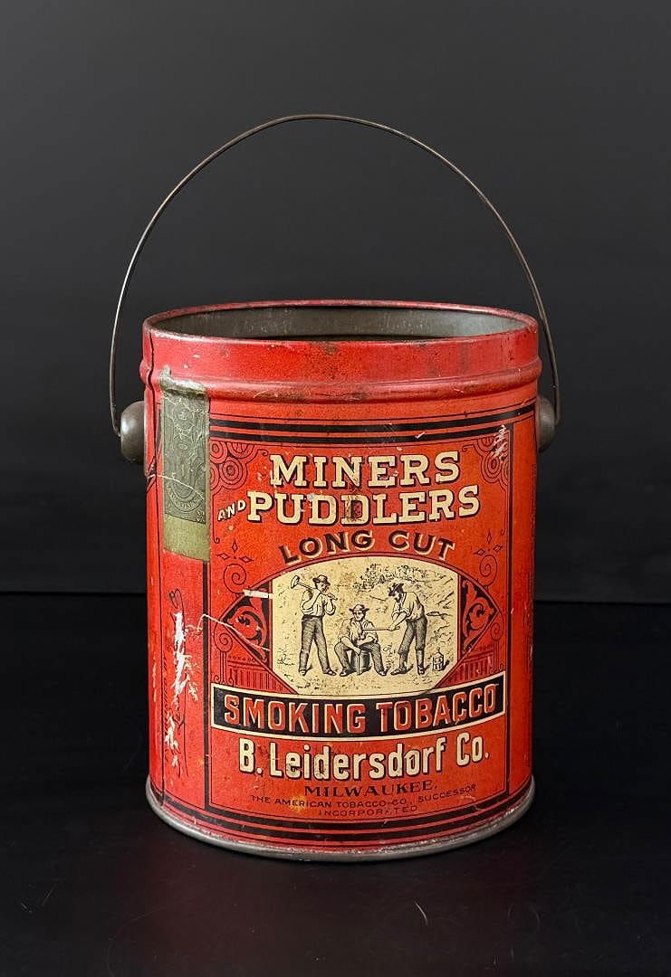 Miners and Puddlers Long Cut Tobacco Tin Pail Can: No lid.