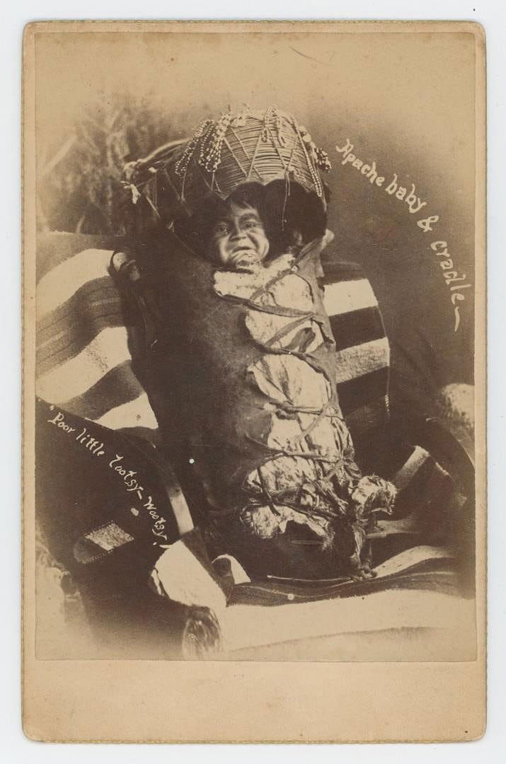 D.A. Markey Apache Indian Baby Photo: Dated 1887. 4 1/4" by 6 1/2". Fort Grant Arizona