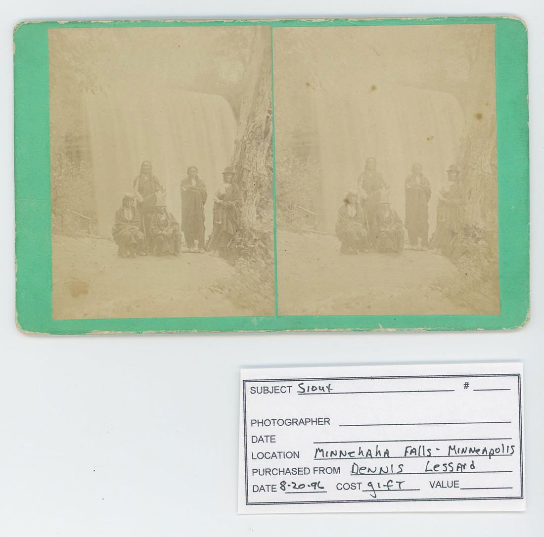 Minnehaha Falls Minnesota Indian Stereoview: View by A.A. Palmer.