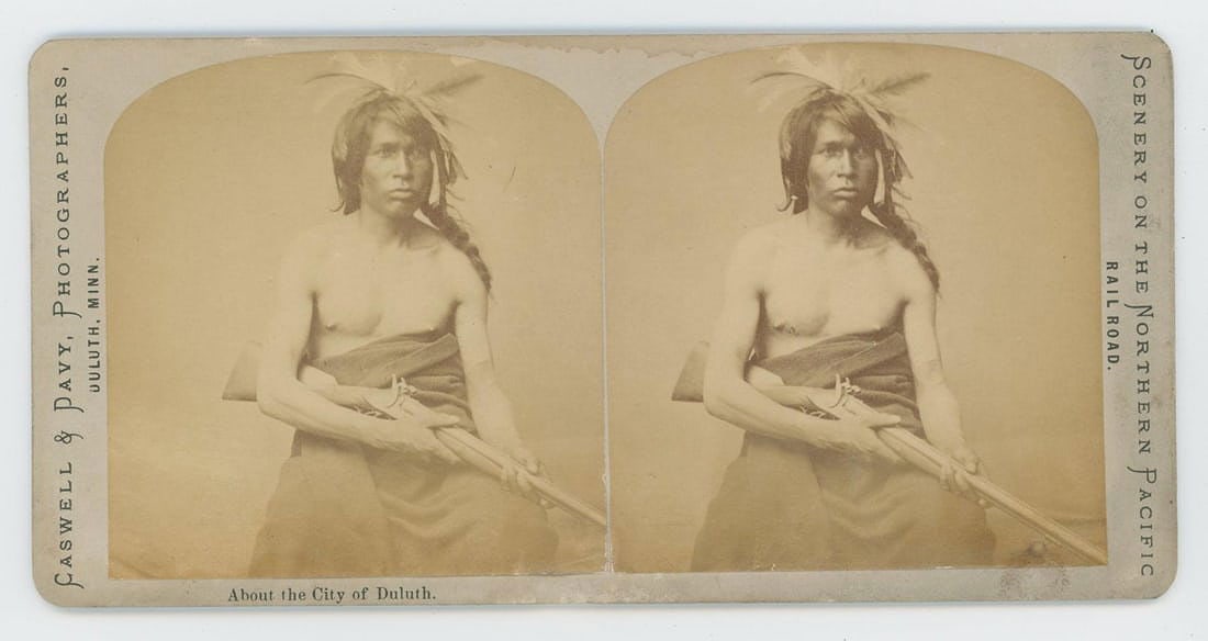 Caswell & Davy Lo Family Indian Stereoview: About the City of Duluth.