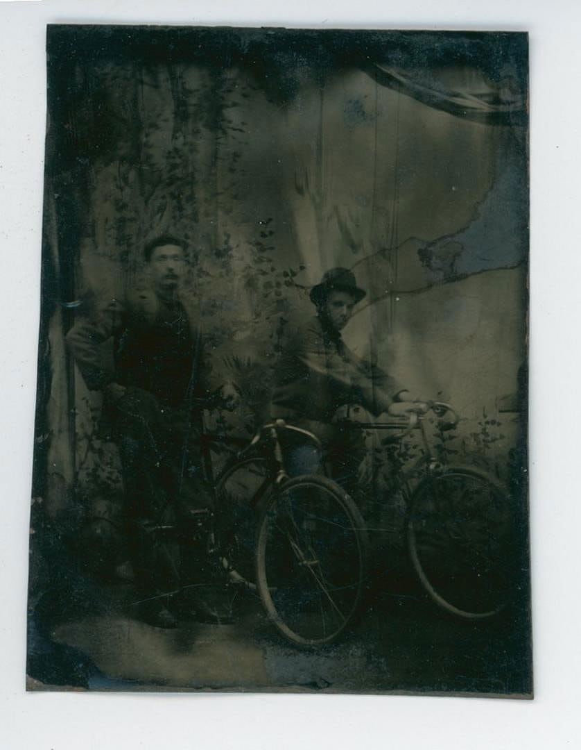 Wood Rim Bicycles Tintype Photo: 2 1/2" by 3 1/4"