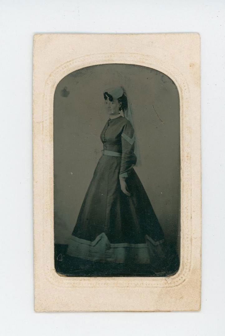 Maryland Confederate Nurse Tintype Photo: 2 1/2" by 4" in frame.