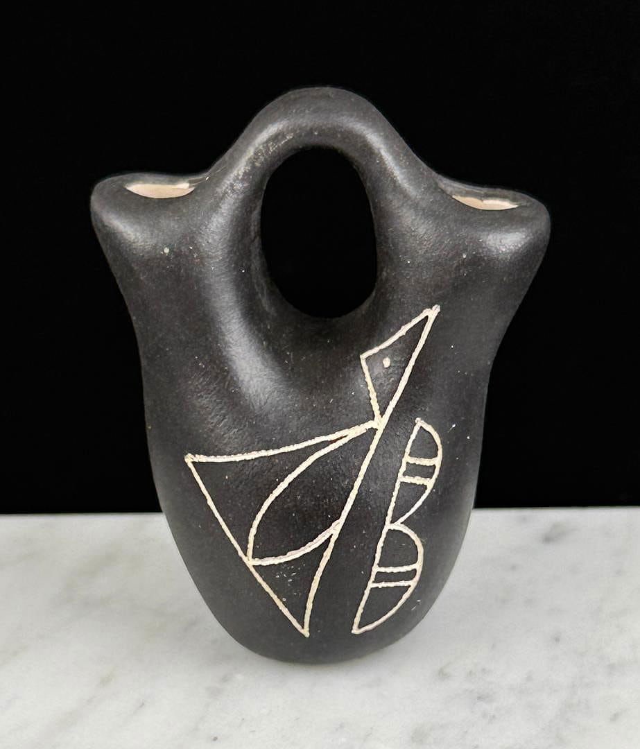 Priscilla Jim Acoma Pueblo Pottery Wedding Vase: 1 1/8" by 1 3/4" by 2 1/8"