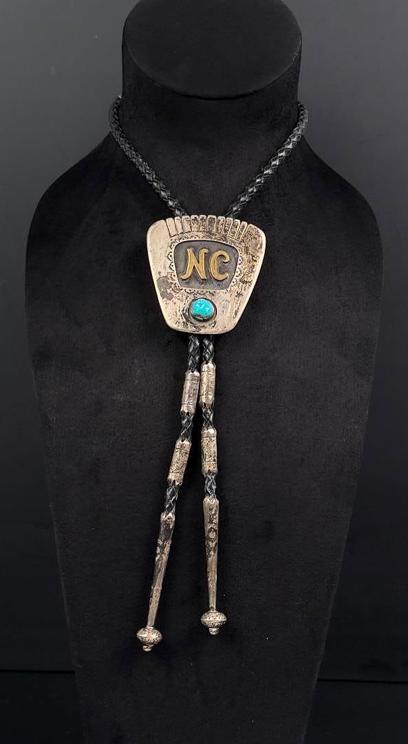 Navajo Sterling Silver Turquoise Bolo Tie: 112.40 grams total. 22 5/8" long.