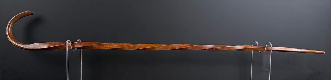 Twisted Plantation Wood Walking Cane: Name written on the side. Measures 35 1/4" long.
