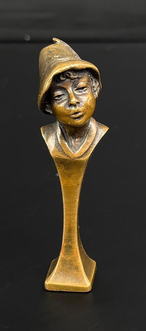 Bronze Figural Boy in Hat Wax Seal: Measures 3" long.