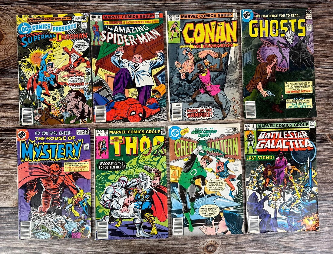 Collection of DC Comic Books: Featuring Superman, Spider-Man, Conan, Ghosts, Thor, Green Lantern, Battlestar Galactica and the House of Mystery