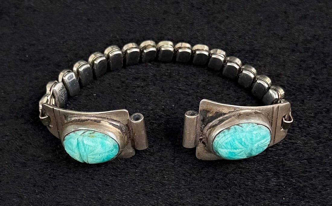 Navajo Sterling Silver Turquoise Watch Band: 5" long, 14.52 grams.