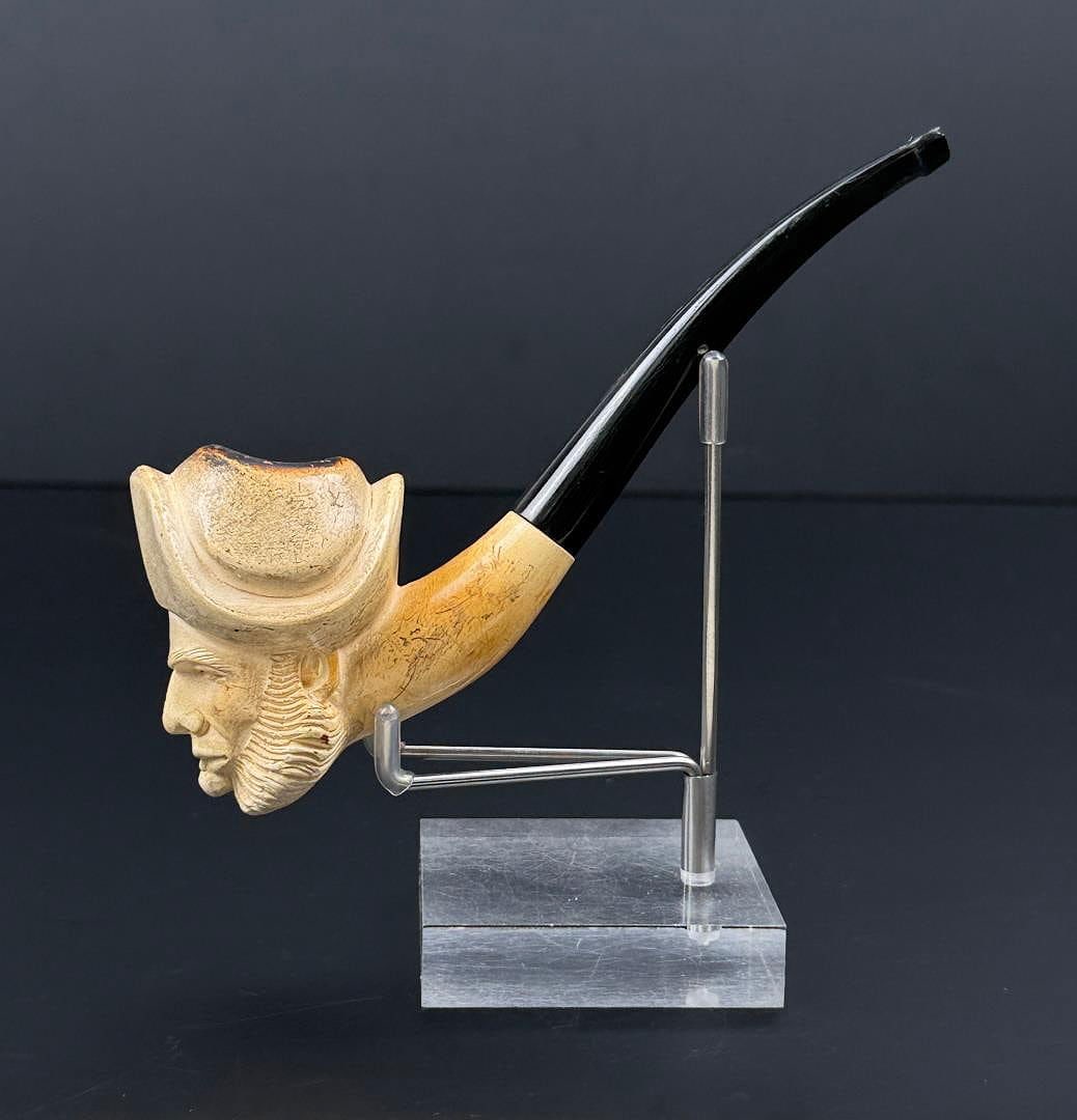 Smoking Buccaneer Carved Meerschaum Tobacco Pipe: 6 3/8" long.