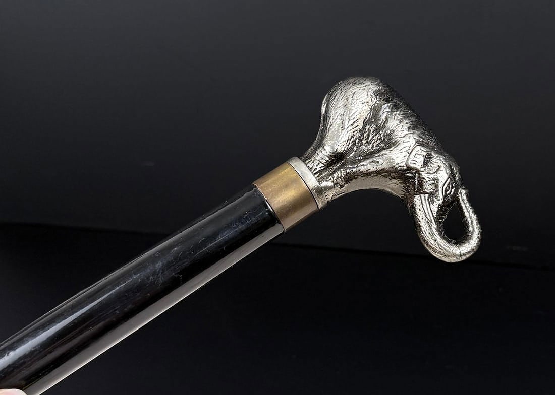 Elephant Handle Sword Cane Walking Stick: 19 3/8" long.