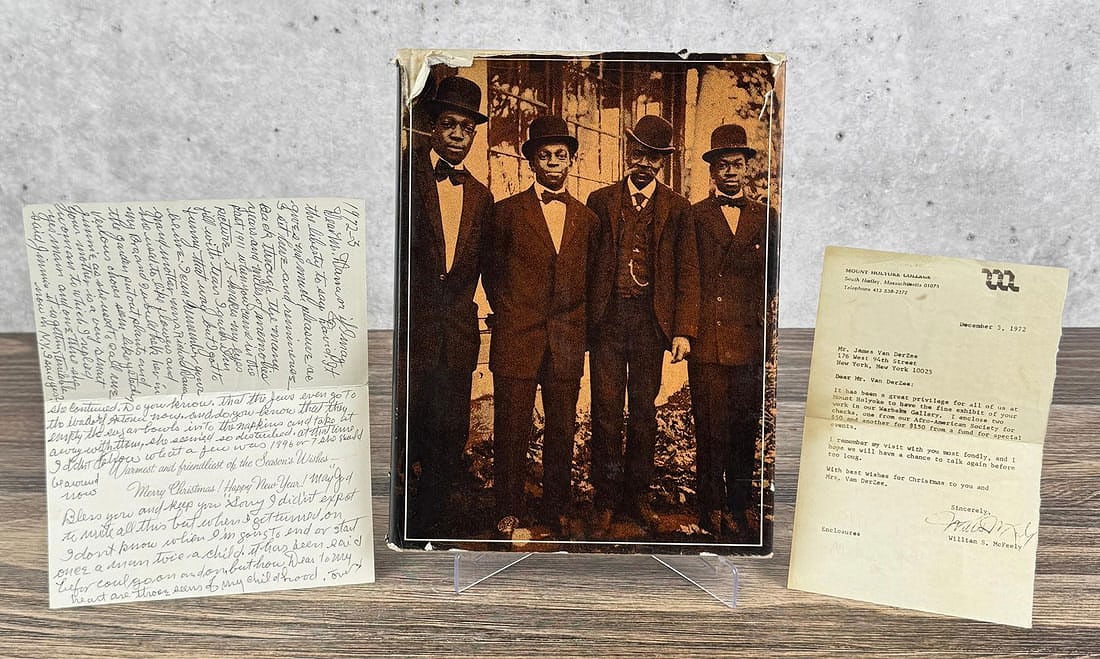 The World of James Van Derzee: A Visual Record of Black Americans. James Van Derzee and Reginald McGhee, 1969. Author signed. Also included is a handwritten greeting card from James and a receipt for payments of works received from