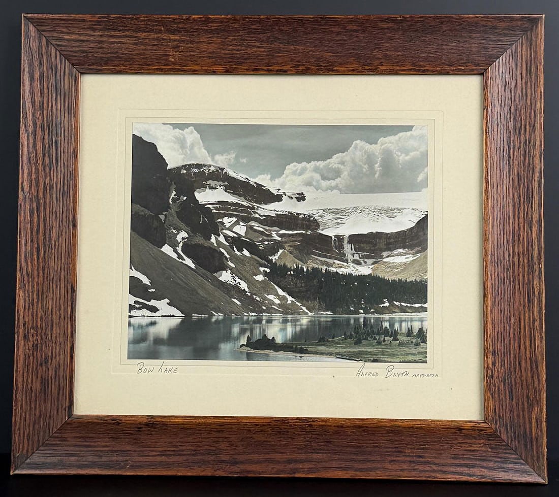 Alfred Blyth Bow Lake Canada Tinted Photo: 15" by 17" framed.