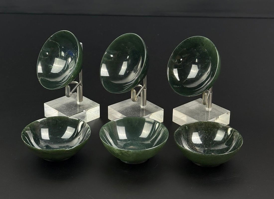 Collection of German Carved Agate Cups Bowls: 2 1/4" diameter, 3/4" tall.