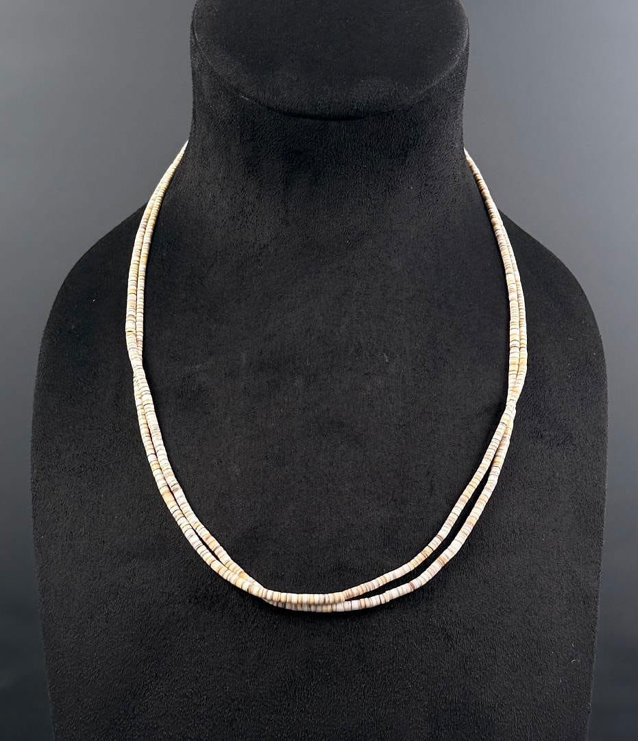 Santo Domingo Pueblo Heishi Shell Necklace: 12 1/4" long as displayed.