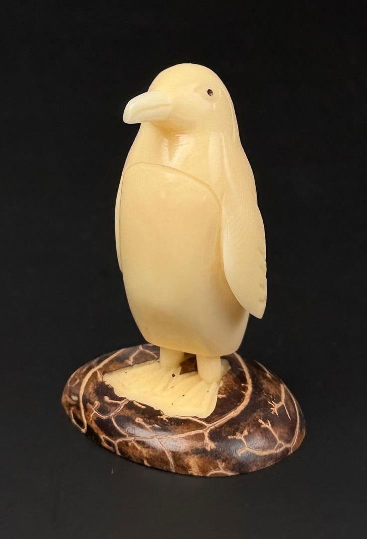 Tagua Nut Penguin Carving: 2 1/4" by 1 1/2" by 1 1/2"
