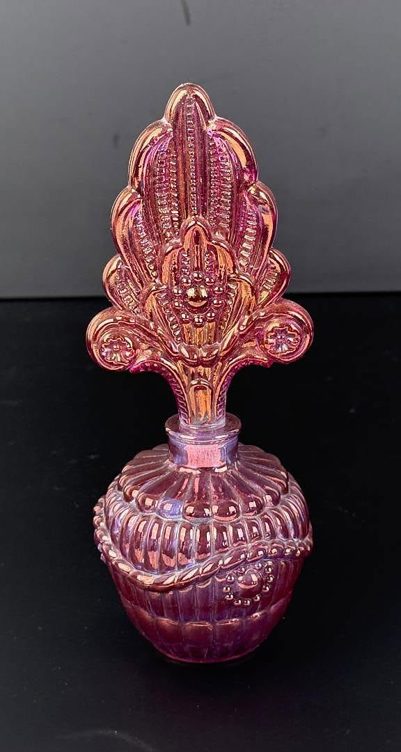 Iridescent Glass Perfume Bottle: 7" tall.