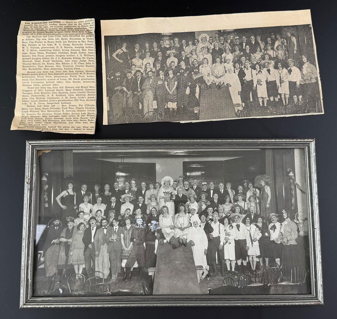The Womanless Wedding Photo: 8" by 14" framed.