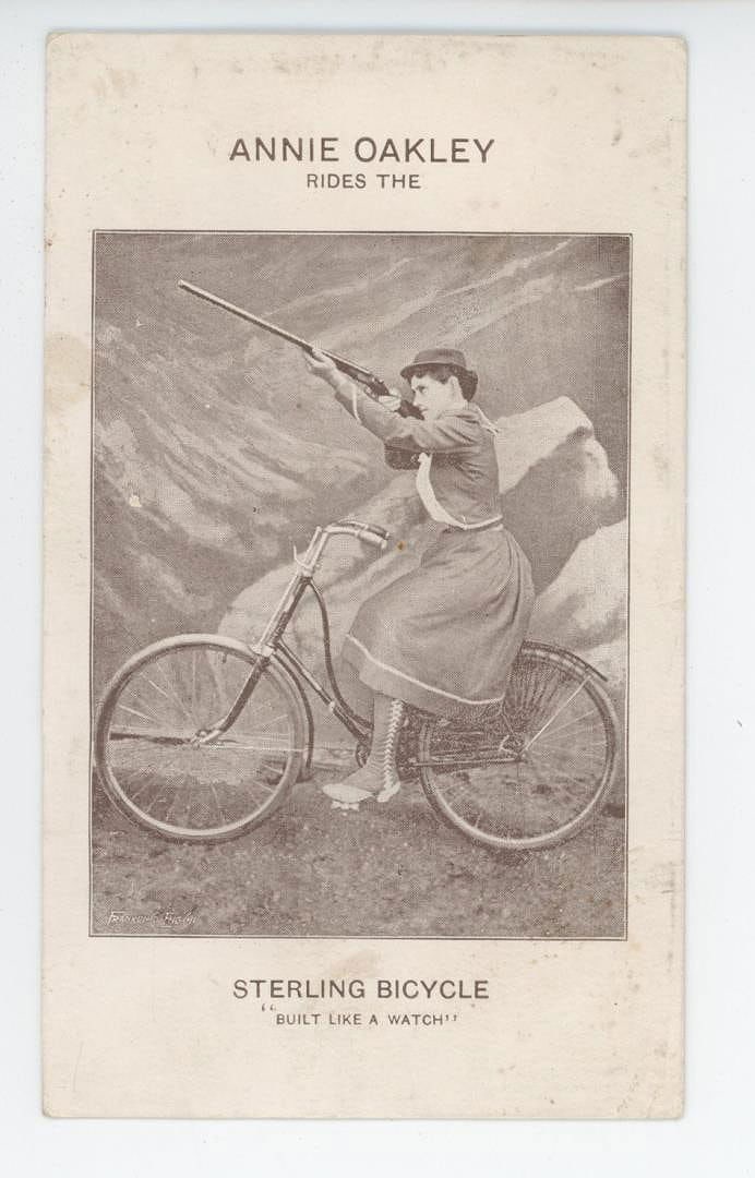 Annie Oakley Sterling Bicycle Trade Card: 2 3/4" by 4 1/2"