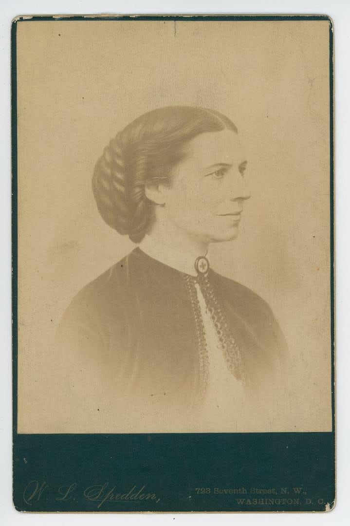 Clara Barton Signed Cabinet Photo: Signed on the back To Horace M. Shepherd from Clara Barton Washington April 5th 1887. 4 1/4" by 6 1/2". W.L. Spedden Photographer Washington D.C. PROVENANCE: Estate collection of Compton LaBauve Jr.