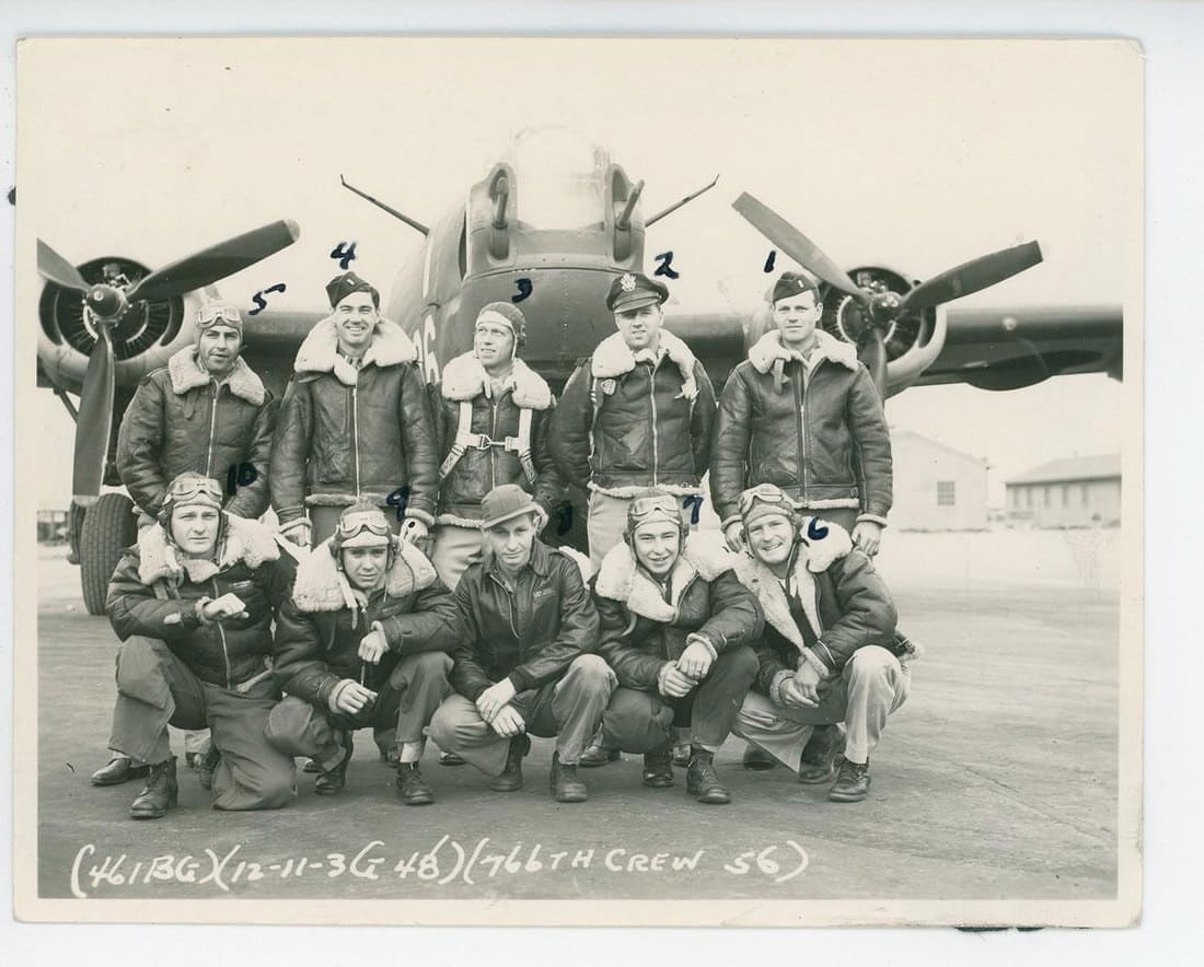 WW2 461st Bombardment Group Photo: Crew identified on back. 4" by 5"