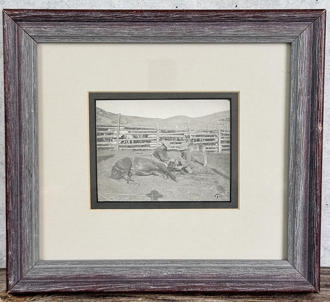 Laton Alton L.A. Huffman Montana Photo: Title is Putting on a Hackamore. Silver Gelatin Photo from the Bow Gun Series. 8 1/2" by 9 1/2" framed. Provenance: The Collection of Thomas Minkler. Laton A. Huffman (1854 - 1931) was active/lived in
