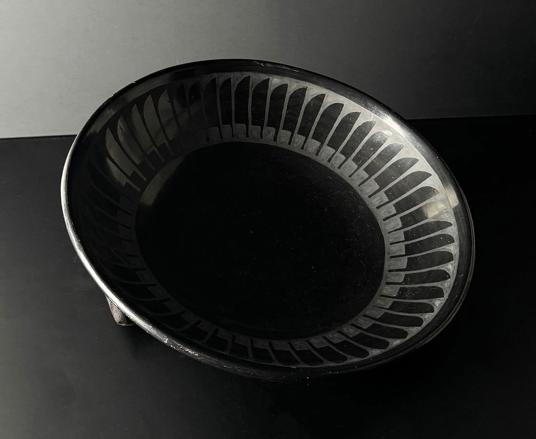 Maria Martinez & Santana San Ildefonso Bowl: 12 1/4" diameter, 2 3/4" tall.