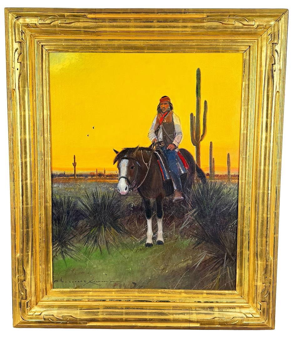 Nicholas Coleman Chiricahua Red Paint Painting: Title is Chiricahua Red Paint People. 24" by 30" unframed, 33" by 39" framed. Oil on Board. PROVENANCE: Briscoe Western Art Museum, San Antonio, Texas, "Night of Artists," April 1, 2017; Acquired by t