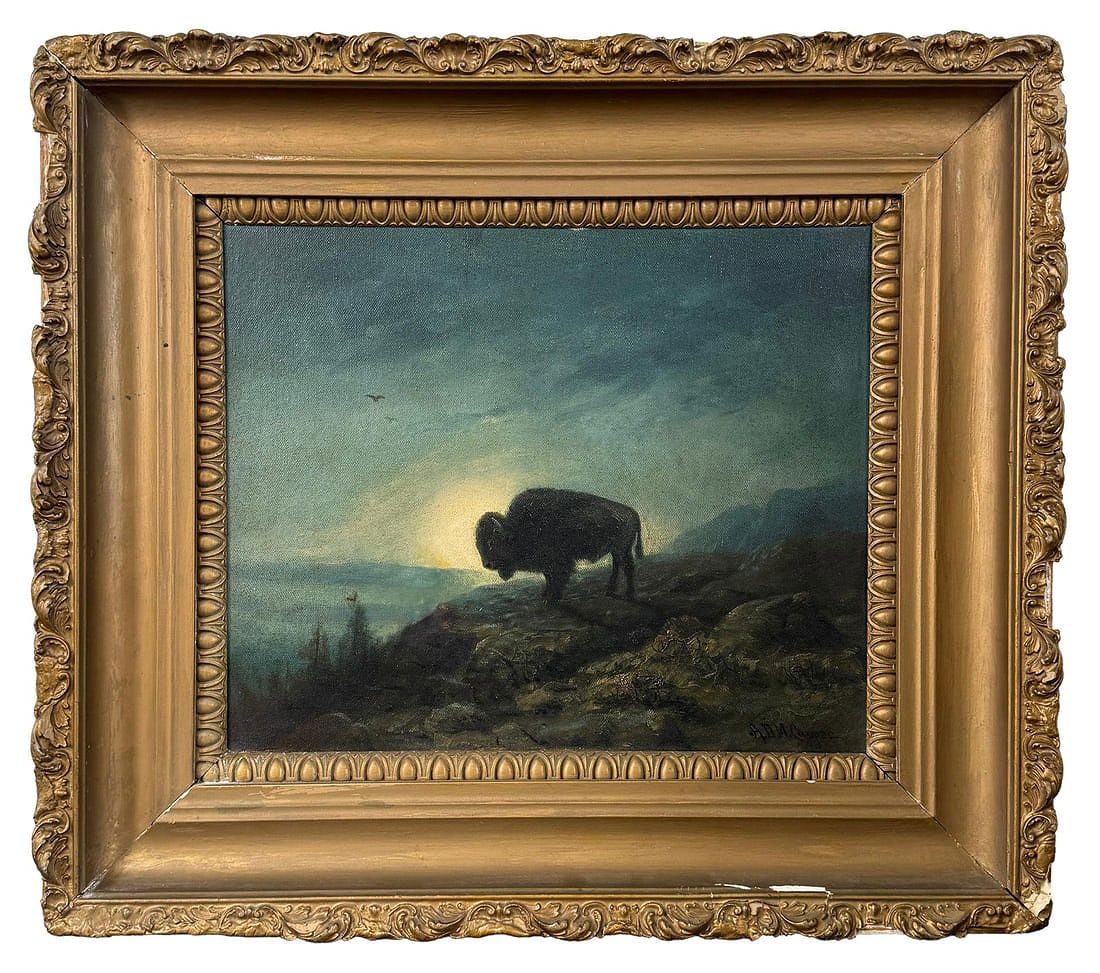 Astley David Middleton Cooper Night Watch Painting: Title is The Night Watch. 14" by 17" unframed, 22" by 25" framed. Oil on canvas. Provenance: Al and Carol Cali Estate California. Condition: There is a repair to the canvas as shown on verso. Astley D