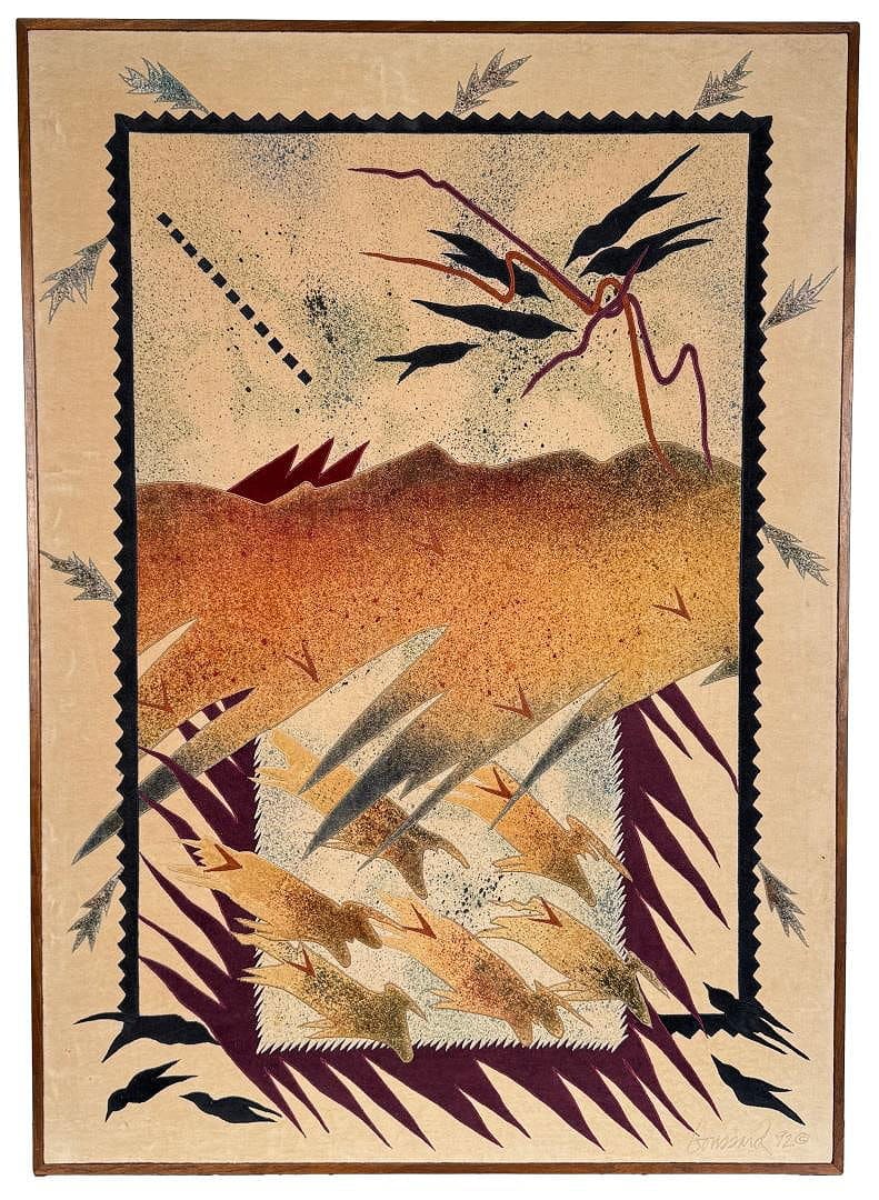 Dana Boussard Montana Dream Fragments Textile: Title is Dream Fragments 162. 1992. 37" by 51 1/2". The world is composed of an amazing and beautiful spectrum of fantasy and fact, of the spiritual and the concrete, of the calm and the storm. As an 