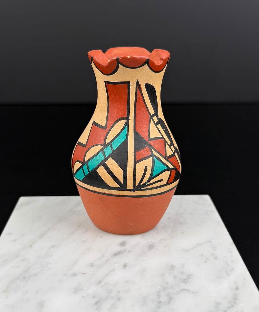 F Toledo Jemez Pueblo Vase: 3 1/2" tall, 2 1/8" diameter.
