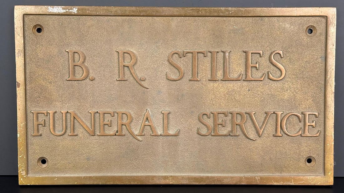 BR Stiles Funeral Home Bronze Sign: 9 1/8" by 16 1/8".