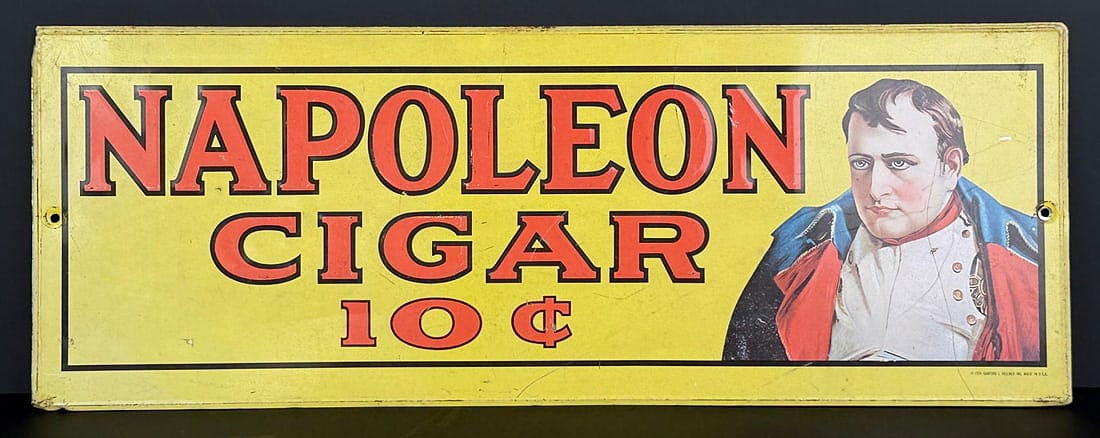 1974 Napoleon 10c Cigar Sign: 7 1/4" by 19 1/4".