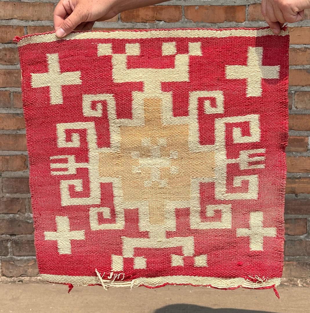 Klagetoh Navajo Spider Woman Sampler Blanket: 20 1/2" by 20 1/2". Circa 1890's.