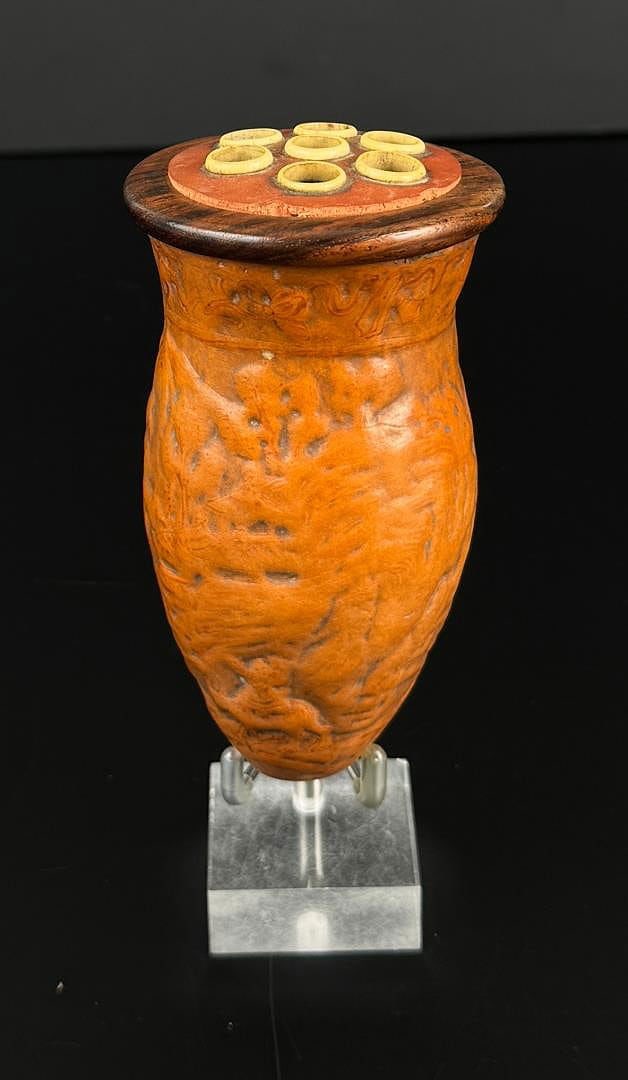 Antique Chinese Gourd Engraved Cricket Cage: Measures 4 1/2" by 2 1/2" by 2 1/2".