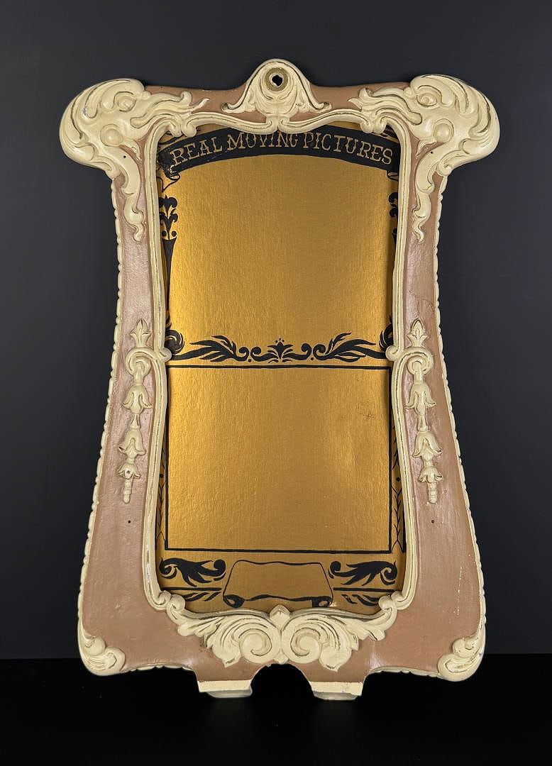 Cast Iron Mutoscope Clam Shell Viewer Display Sign: Goes with previous lot. Used to display the moving pictures advertisement. Measures 25 1/4" tall by 17" wide.