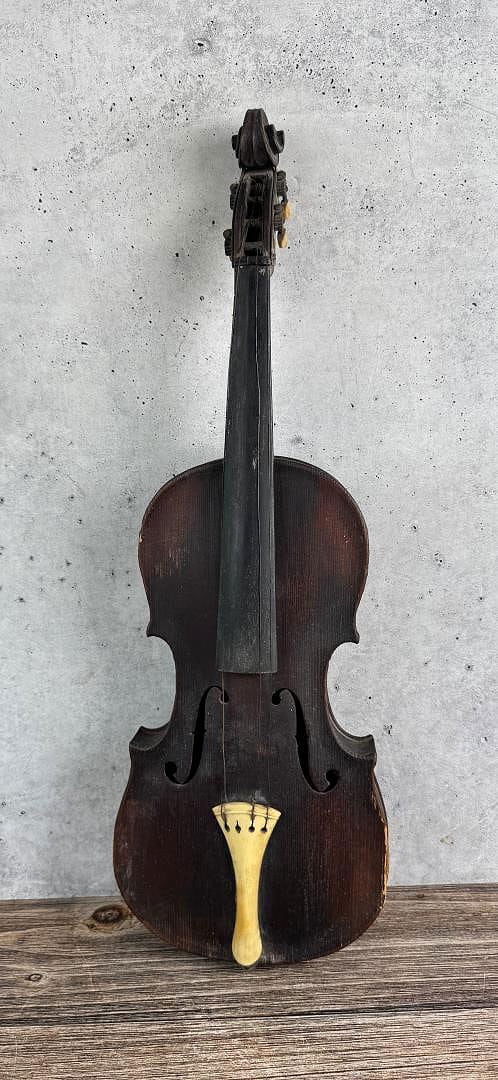 Primitive Folk Art Grain Painted Violin: No label or markings inside of the violin. Measures 23 1/4" long by 7 3/4" wide by 2 3/4"
